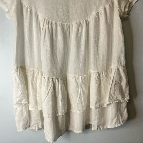 Aritzia Wilfred Lin Boheme 100% Linen Cream Babydoll Dress Tiered Eyelet Sz Med - Picture 3 of 11